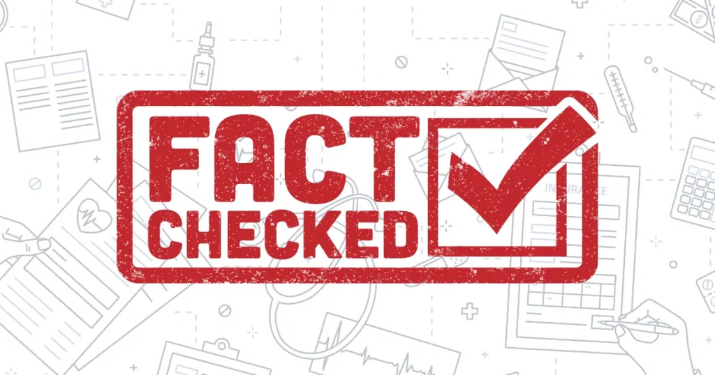 medical background line art with fact checked in red print in foreground